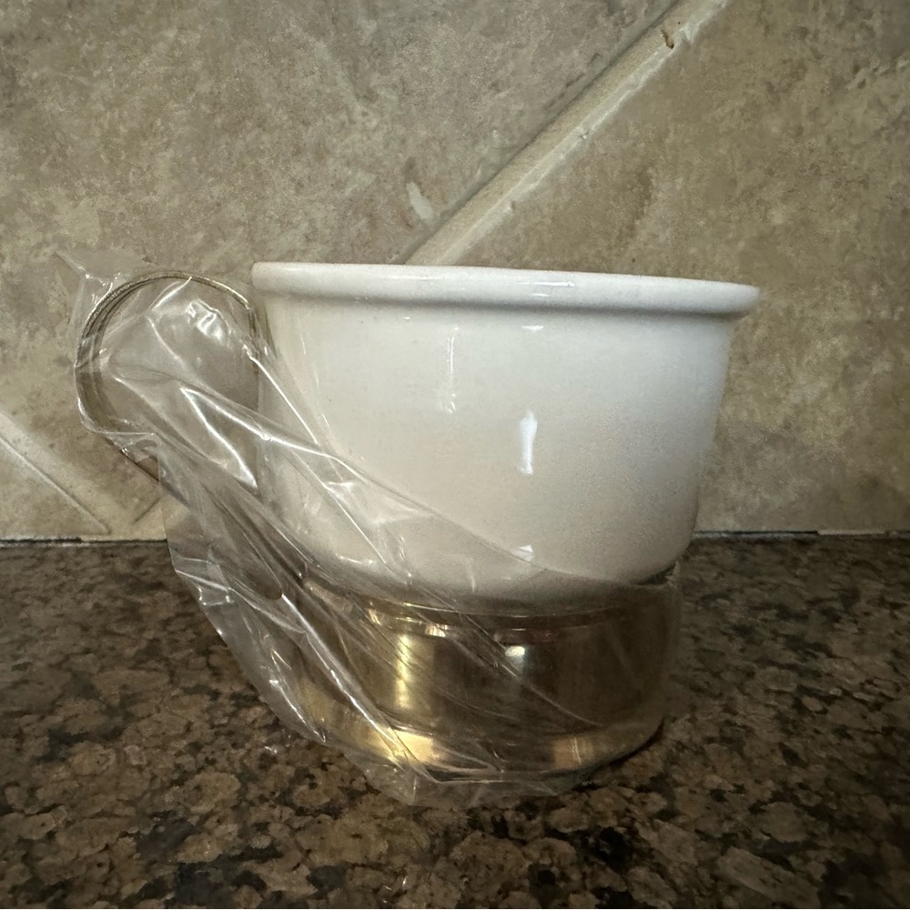 White Ceramic Mug with Silver Base
